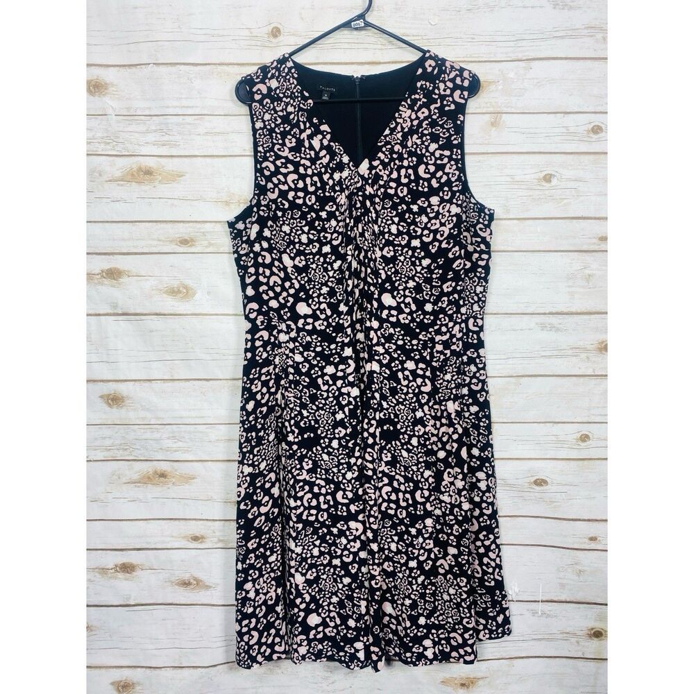 Talbots Women Pink Black Leopard Print Sleeveless‎ V-Neck Sheath Dress Size 16